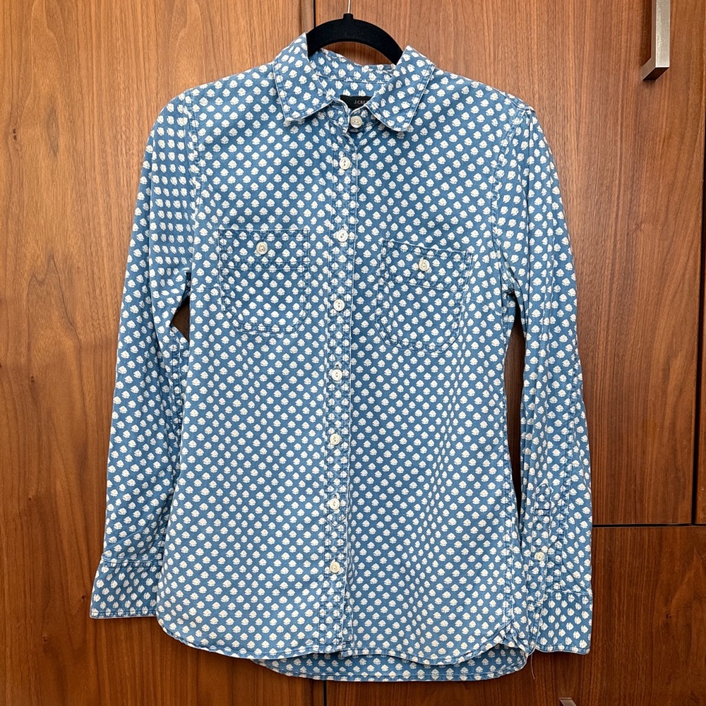 RARE J. Crew Blue & White Flower Dot Button-up Shirt Women’s